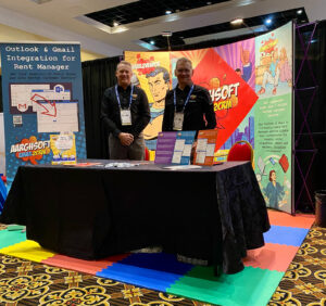 Peter and Stephen at booth at Aargh Software at Rent Manager User Conference Colorado Springs