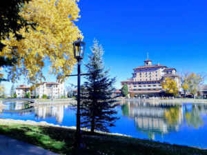 The Broadmoor across the lake on a crisp sunny Autumn Day Aargh Software at Rent Manager User Conference Colorado Springs