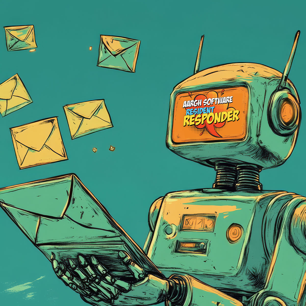 AI Resident Responder for Property Managers Email Communication Robot with email flying through the air